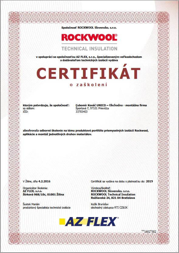 Certifikát Rockwool